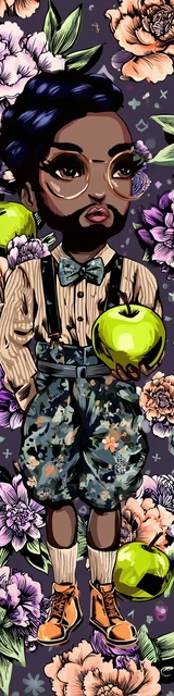 Free teacher bookmark featuring a teacher holding an apple on a purple background